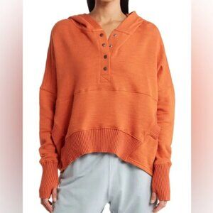 FREE‎ PEOPLE Honey Dove Orange Women's XS Hood Pullover Crop Oversize Sweatshirt